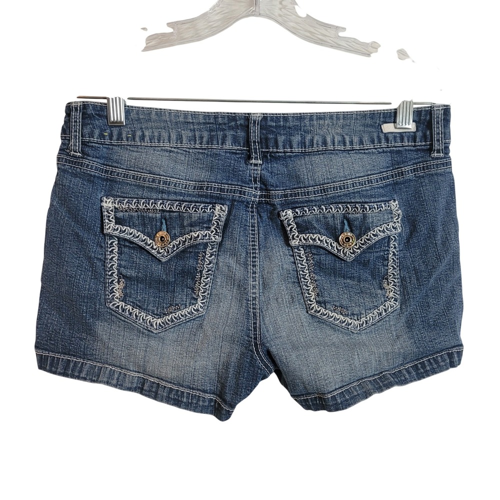 Jade Jeans Womens 12 Medium Wash Distressed Thick Stitch Denim Micro Shorts Y2K